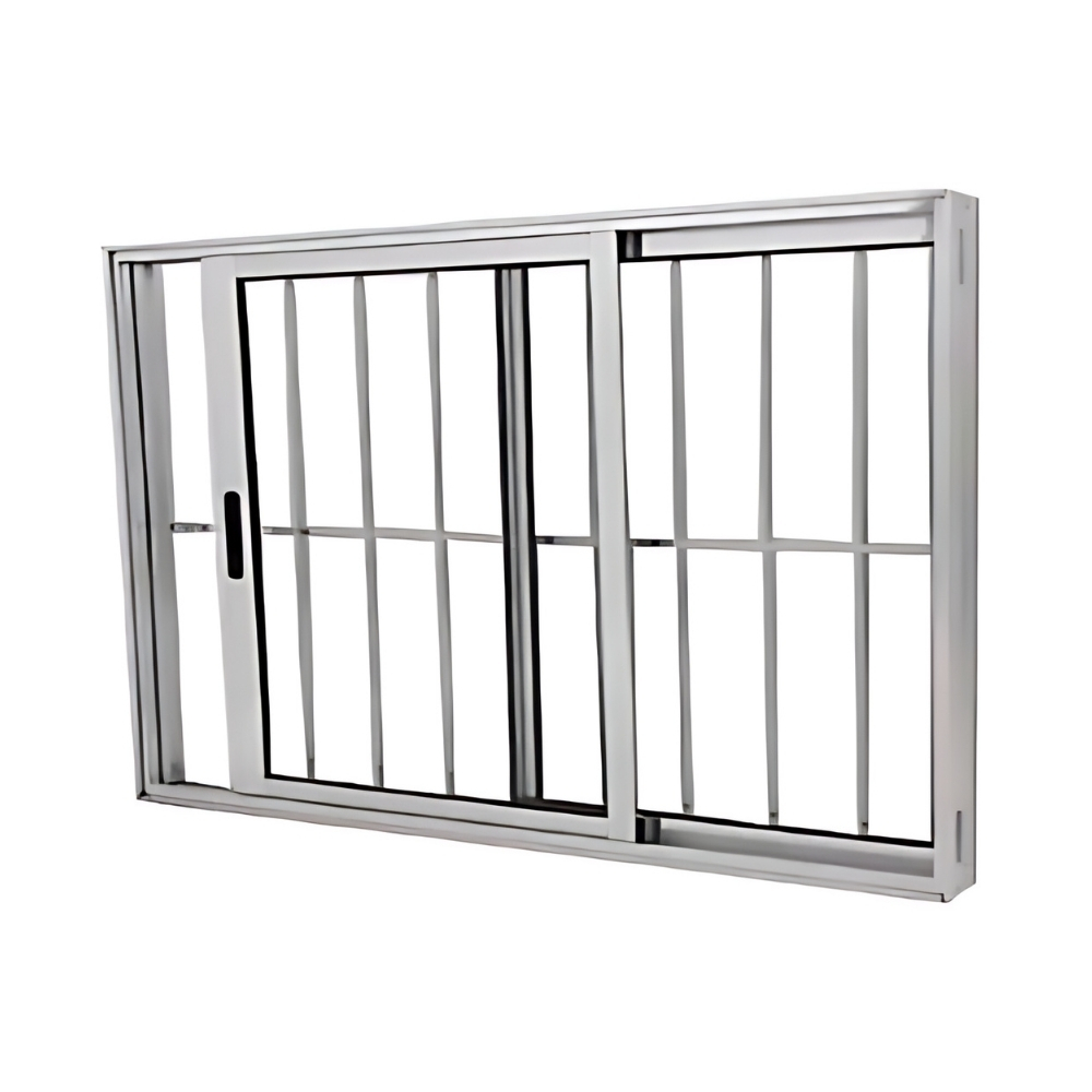 Janela de Vidro em Alumínio Brilhante de 2 folhas e com Grade - Premium