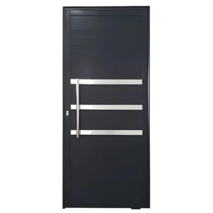 Porta de Alumínio Lambril Preto com Friso Pivotante Linha Premium 25 quad